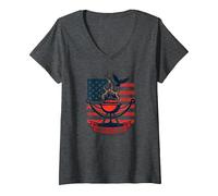Relajarse, Asar, Cumplir el sueño Americano Camiseta Cuello V, Mujer, Jaspeado Oscuro, L