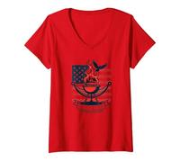 Relajarse, Asar, Cumplir el sueño Americano Camiseta Cuello V, Mujer, Rojo, L