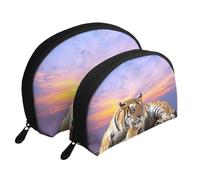 Relajarse Tigre, Bolsa de Maquillaje de Concha, Monedero pequeño para Mujer, Bolsa de artículos de tocador, Bolsa de cosméticos, 2 Piezas