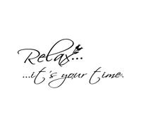 Relájate, es tu momento, calcomanía de pared con flores, cuarto de baño, estudio de yoga, masajes, salón de belleza, spa, calcomanía de vinilo para pared, hogar-L-52x112cm-Black