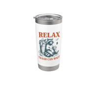 Relájate, la basura puede esperar, divertido caos de café con mapaches y pandas Vaso térmico de acero inoxidable de doble pared
