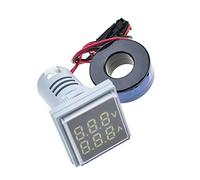 Reland Sun Probador de voltaje digital LED Detector de corriente Cuadrado 22mm Panel de pantalla dual Voltímetro Amperímetro AC 0-100A 60-500V Indicador de medidor (blanco)