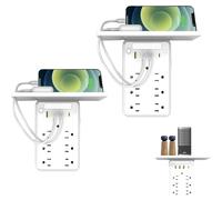 Relativelk Wall Outlet Extender with Shelf Night, Flat Wall Outlet Extender with Shelf Night Light for Home Travel Dorm (2 Pcs)