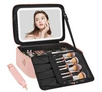 Relavel Bolsa de maquillaje con espejo LED, estuche de maquillaje profesional grande de 16.2 pulgadas para artistas de maquillaje, organizador de cosméticos portátil de viaje, caja de almacenamiento