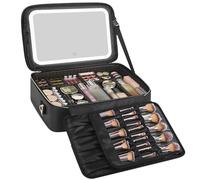 Relavel Bolsa de maquillaje de viaje con espejo LED, estuche grande de 16.2 pulgadas, 3 escenarios de color de brillo ajustable, organizador impermeable con separadores de bricolaje para