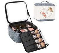 Relavel Bolsa de maquillaje de viaje con espejo LED para mujer, bolsa organizadora de cosméticos con brillo ajustable en 3 escenarios de color, separadores desmontables, estuche impermeable para uso
