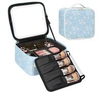 Relavel Bolsa de maquillaje de viaje con espejo LED para mujer, bolsa organizadora de cosméticos con brillo ajustable en 3 escenarios de color, separadores desmontables, estuche impermeable para uso