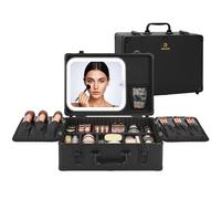 Relavel Estuche de maquillaje, bolsa de maquillaje con espejo LED, organizador de maquillaje, bolsas de cosméticos grandes, estuche de viaje para mujer, caja de maquillaje portátil con espejo