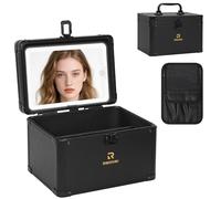 Relavel Estuche de maquillaje con espejo LED, 01-Negro, 0-Smaller, Bolsa de maquillaje de viaje con espejo LED para niñas