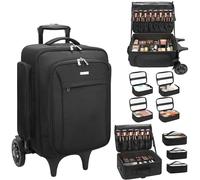 Relavel Estuche de maquillaje con ruedas con estuche de maquillaje grande, organizador de viaje de maquillaje grande con 2 ruedas grandes, mochila profesional con cerradura para artista de maquillaje