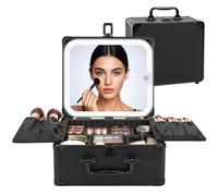 Relavel Estuche de Maquillaje con Ruedas, Mochila de Maquillaje Profesional para Artistas de Maquillaje, 1 Negro Set + 4 = 8 tintas, A-Small, Bolsa de Maquillaje con Espejo LED