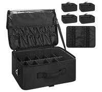 Relavel Estuche de Maquillaje Extra Grande para Viaje, Bolsa de Maquillaje Profesional, Organizador de uñas, Caja de Suministros de Arte con separadores Ajustables y Correas para el Hombro, Negro con