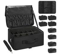 Relavel Estuche de maquillaje extra grande profesional organizador de cosméticos con 4 bolsas transparentes y placa de lápiz labial para artistas de maquillaje, Negro con 4 bolsas adicionales, XL