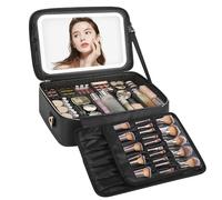 Relavel Estuche de maquillaje grande con espejo LED, neceser cosmético de 16.2 pulgadas con 3 modos de iluminación y brillo ajustable, organizador profesional de maquillaje de viaje para artistas de