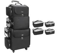 Relavel Estuche de maquillaje rodante, bolsa de viaje para estilista con 4 ruedas, aislamiento térmico de capa completa, separadores ajustables, herramientas para el cabello y organizador de