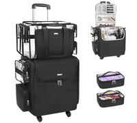 Relavel Estuche de Maquillaje rodante, Bolsa de Viaje para Estilista con 4 Ruedas, Aislamiento térmico de Capa Completa, separadores Ajustables, Herramientas para el Cabello y Organizador de