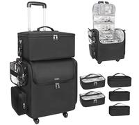Relavel Estuche de Maquillaje rodante, Bolsa de Viaje para Estilista con 4 Ruedas, Aislamiento térmico de Capa Completa, separadores Ajustables, Herramientas para el Cabello y Organizador de