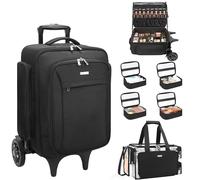 Relavel Estuche de maquillaje rodante con bolsas de maquillaje transparentes grandes, organizador de viaje de maquillaje grande con 2 ruedas grandes, mochila profesional con cerradura para artistas de