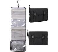Relavel - Neceser Colgante de Viaje para Hombres y Mujeres, de Cuero, Resistente al Agua, Organizador de Viaje para artículos de tocador, champú, Bolsa de Viaje de tamaño Completo, 01a Negro, L,