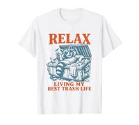 Relax Living My Best Trash Life Funny Raccoon Hombres Mujeres Camiseta