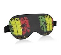 Relax Reggae Music Palm Trees On Black Eye Masks Cover Blocks Light Sleep Mask Shade Cover Blindfold Relaxing Eyeshade Cover con correa ajustable para la cabeza para hombres, mujeres y niños