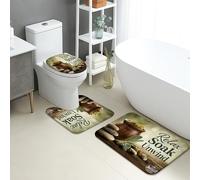 Relax Soak Unwind - Juego de 3 alfombrillas de baño, diseño de madera de piedra natural, absorbentes, antideslizantes, en forma de U, lavables, inspirados en el spa, juego de alfombras de baño de