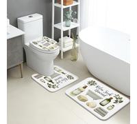Relax Soak Unwind - Juego de tapetes de baño de 3 piezas, diseño botánico de vegetación botánica, antideslizantes, en forma de U, lavable, inspirado en el spa, juego de alfombras de baño de franela de