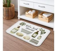 Relax Soak Unwind - Tapete de baño de secado rápido, diseño de hojas verdes, absorbente, antideslizante, tapete decorativo de franela lavable para baño, 20 x 32 pulgadas