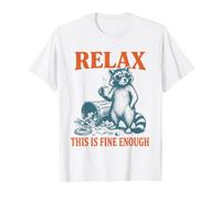 Relax This Is Fine Enough Funny Raccoon Coffee Humor Mujeres Camiseta