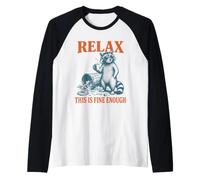 Relax This Is Fine Enough Funny Raccoon Coffee Humor Mujeres Camiseta Manga Raglan