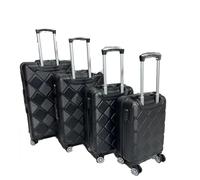 Relax World Juego de maletas trolley rígidas de ABS, 4 piezas, diseño de rombos, plateado, con ruedas giratorias y cierre de seguridad, talla XL, L, M, S, Negro , Set Di 3 Pezzi, Moderno