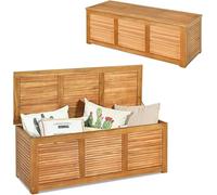 RELAX4LIFE 2 en 1 Baúl Almacenaje Exterior de Madera de Acacia con Diseño Hueco, Asa y Patas Elevadas, Arcón Jardín Exterior para Terraza, Patio y Hogar, Carga 160kg, 120,5x44,5x44,5cm, Natural