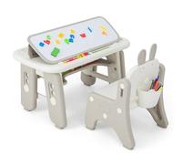 RELAX4LIFE 2 en 1 Juego de Mesa/Caballete con Tableros Magnéticos, Borrado en Seco de 2 Lados con Tapa Abatible, Mesa y Silla Infantil con Canasta de Almacenamiento, Altura Ajustable y Accesorios