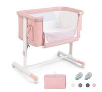 RELAX4LIFE 3 en 1 Cuna Colecho con 5 Alturas Ajustables, Ruedas Bloqueables, Colchón y Correa de Sujeción, Cuna Bebe con Bolsillo Portaobjetos y Bolsa de Transporte para Bebés 0-6 Meses (Rosa)