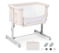 RELAX4LIFE 3 en 1 Cuna Colecho con 5 Alturas Ajustables, Ruedas Bloqueables, Colchón y Correa de Sujeción, Cuna Bebe con Bolsillo Portaobjetos y Bolsa de Transporte para Bebés 0-6 Meses (Beige)