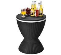 RELAX4LIFE 3 en 1 Mesa Nevera Jardin 30L con Tapa Extraíble Tablero Elevable 57,5/82 cm, Mesa Jardin Exterior de Ratán PP con Orificio de Drenaje, Hielera para Fiestas, Camping, Carga 75KG (Negro)