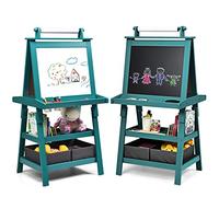 RELAX4LIFE 3 EN 1 Pizarra para Niños, Caballete Pintura de Doble Cara, Pizarra Magnética con Rollo de Papel, Juguete Educativo 3+ Años (Azul)