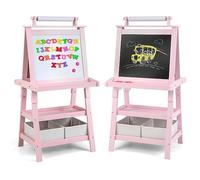 RELAX4LIFE 3 en 1 Pizarra para Niños, Caballete Pintura de Doble Cara, Pizarra Magnética con Rollo de Papel, Juguete Educativo 3+ Años (Rosa)