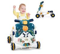 RELAX4LIFE 3 en 1 Primeros Pasos Giratorio, Scooter de Montar con 4 Ruedas Antideslizantes y Centro de Actividad con Juguetes, Sonidos, Teclado Desmontable, 6-36 Meses (Azul)