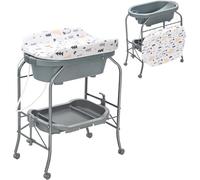 RELAX4LIFE 4 en 1 Cambiador/Bañera Bebe Plegable con 4 Ruedas Universales Bloqueables y 1 Estante, Cambiador Bebe Portátil con Cojín Impermeable, Bañera para Bebé 0-12 Meses, Carga 35kg (Gris Oscuro)