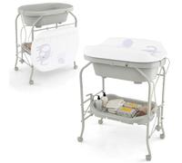 RELAX4LIFE 4 en 1 Cambiador/Bañera Bebe Plegable con 4 Ruedas Universales Bloqueables y 1 Estante, Cambiador Bebe Portátil con Cojín Impermeable, Bañera para Bebé 0-12 Meses, Carga 35kg (Gris)