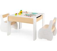 RELAX4LIFE 4 en 1 Juego de Mesa y 2 Sillas Infantil con Pizarra, Pizarra Blanca y Espacio Almacenamiento, Mesa Reversible con Tablero Extraíble para Dibujar, Pupitres para Niños 3-6 Años (Blanco)
