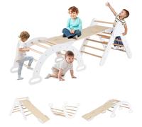 RELAX4LIFE 5 en 1 Triángulo de Escalada para Niños con Tobogán, Arco de Escalada, Escalera, Rampa Reversible, Juguetes Montessori de Madera de Haya para Niños de 1+ Años (Modelo 6 Blanco)