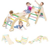 RELAX4LIFE 5 en 1 Triángulo de Escalada para Niños con Tobogán, Arco de Escalada, Escalera, Rampa Reversible, Juguetes Montessori de Madera de Haya para Niños de 1+ Años (Colorido)