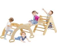 RELAX4LIFE 5 en 1 Triángulo de Escalada para Niños con Tobogán, Arco de Escalada, Escalera, Rampa Reversible, Juguetes Montessori de Madera de Haya para Niños de 1+ Años (Natural)