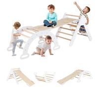 RELAX4LIFE 5 en 1 Triángulo de Escalada para Niños con Tobogán, Arco de Escalada, Escalera, Rampa Reversible, Juguetes Montessori de Madera de Haya para Niños de 1+ Años (Blanco)
