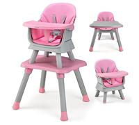 RELAX4LIFE 6 en 1 Trona Bebé con Arnes de 5 Puntos y Cojín Desmontables, Tronas de Bebe Portátil con Bandeja Ajustable y Extraíble, Mesa y Silla Infantil para Niños 6+ Meses, Carga 25kg (Rosa)