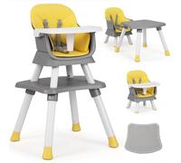 RELAX4LIFE 6 en 1 Trona Bebé con Arnes de 5 Puntos y Cojín Desmontables, Tronas de Bebe Portátil con Bandeja Ajustable y Extraíble, Mesa y Silla Infantil para Niños 6+ Meses, Carga 25kg (Amarillo)