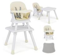 RELAX4LIFE 6 en 1 Trona Bebé con Arnes de 5 Puntos y Cojín Desmontables, Tronas de Bebe Portátil con Bandeja Ajustable y Extraíble, Mesa y Silla Infantil para Niños 6+ Meses, Carga 25kg (Beige)