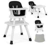 RELAX4LIFE 6 en 1 Trona Bebé con Arnes de 5 Puntos y Cojín Desmontables, Tronas de Bebe Portátil con Bandeja Ajustable y Extraíble, Mesa y Silla Infantil para Niños 6+ Meses, Carga 25kg (Negro)